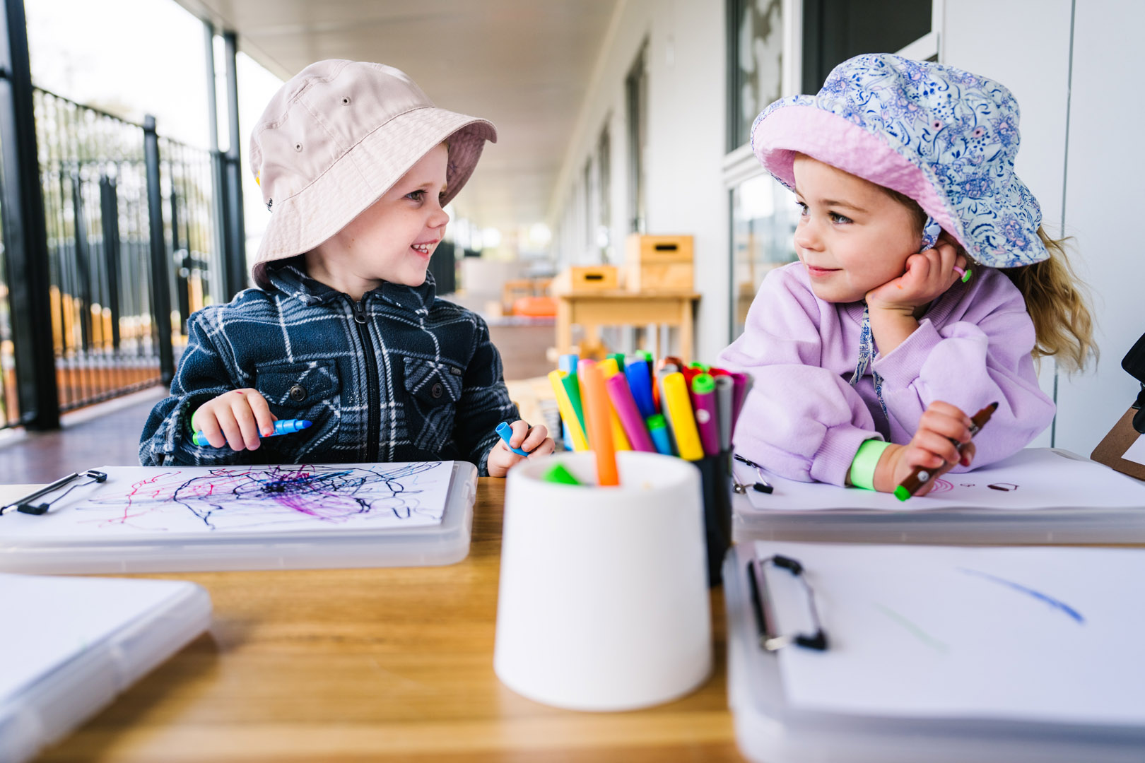 Children drawing at Armstrong Creek Kinder
