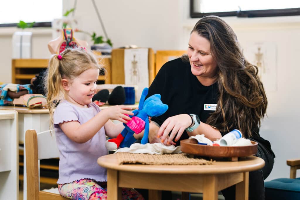 Child playing with educator at FW Kerr Kindergarten in Ferntree Gully
