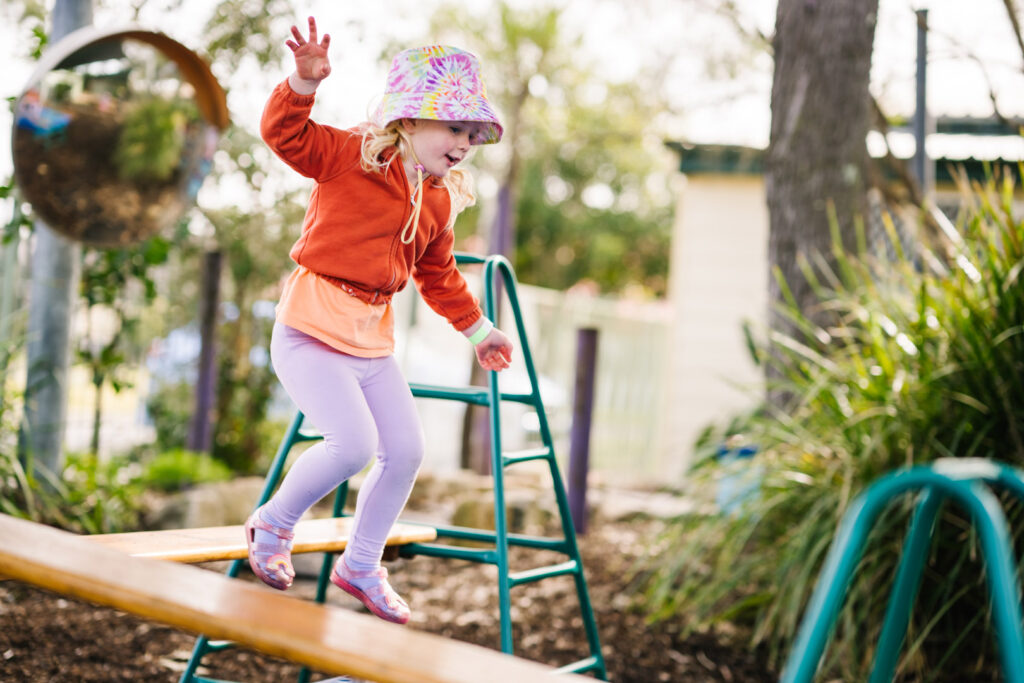 Child on balance beam at Childcare in Tanilba Bay