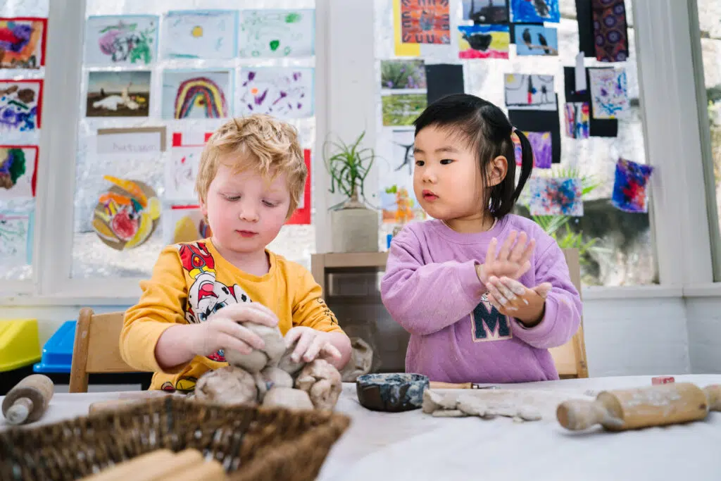 Children sculpting with playdough at KU Lance childcare