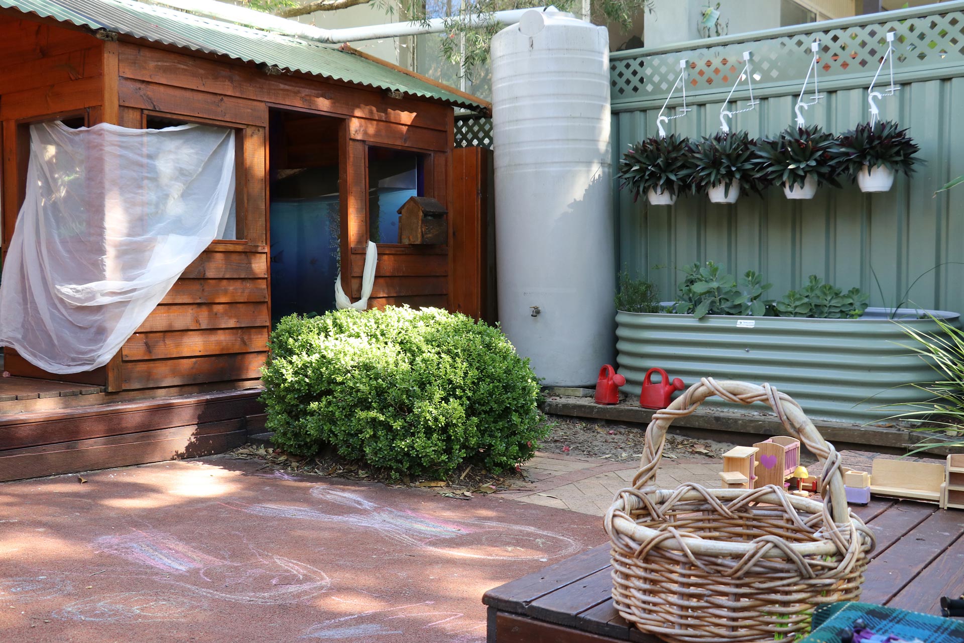 Outdoor cubby house at Newport childcare
