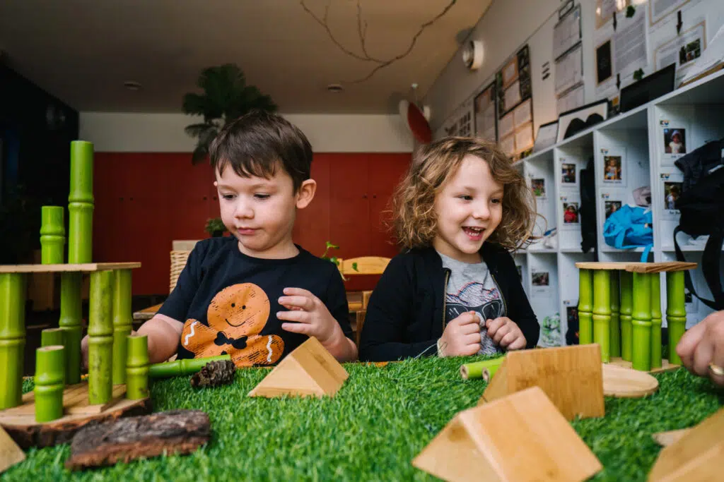 Children playing with blocks at KU Phillip Park childcare