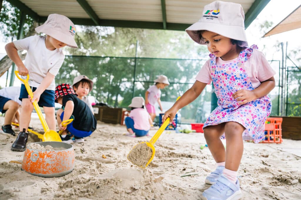 Children playing in sandpit at KU Riddell Road Childcare in Wantirna South