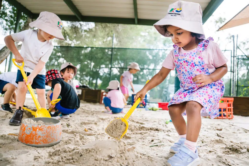 Children playing in sandpit at KU Riddell Road Childcare in Wantirna South