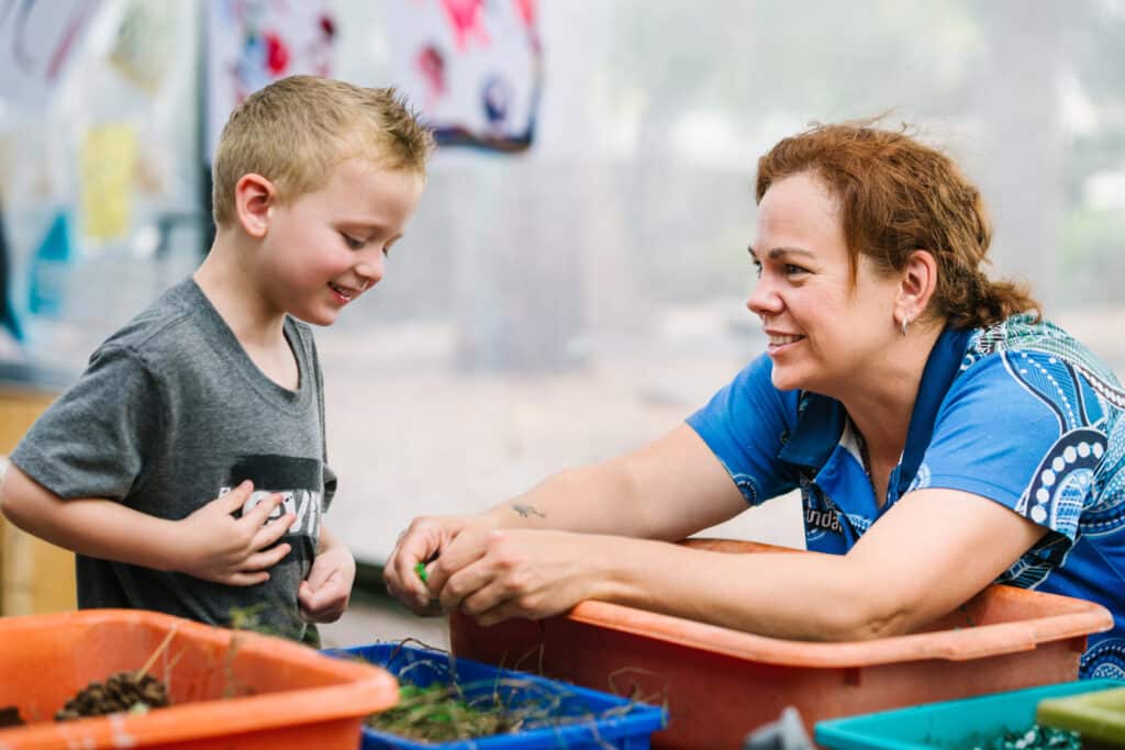 Educator interacting with child at KU Riddell Road Childcare in Wantirna South
