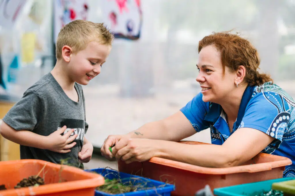 Educator interacting with child at KU Riddell Road Childcare in Wantirna South