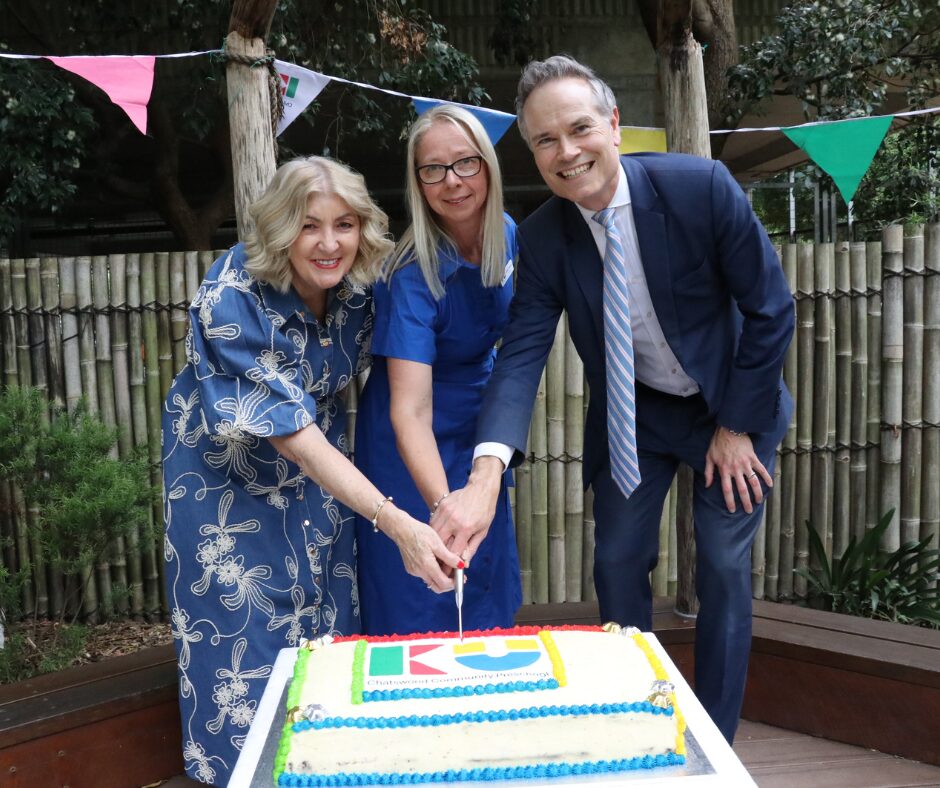 Farewell celebration held for cherished community preschool, KU Chatswood Community Preschool 6 Ceremonial cake cutting at KU Chatswood Community Preschool farewell event